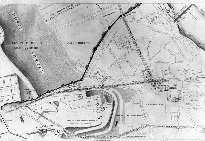 016213 - elaborato grafico - Piante di Roma, pianta del Lanciani della Forma Urbis, la zona del Gianicolo; senza negativo