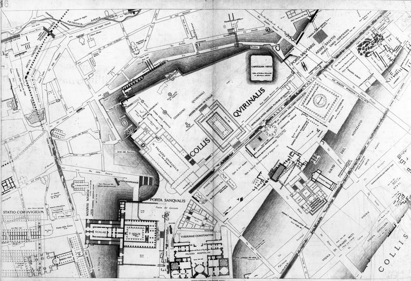 016214 - elaborato grafico - Piante di Roma, pianta del Lanciani della Forma Urbis, la zona del Quirinale; senza negativo