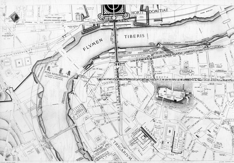 016215 - elaborato grafico - Piante di Roma, pianta del Lanciani della Forma Urbis, il Fiume Tevere all'altezza di Castel S. Angelo; senza negativo