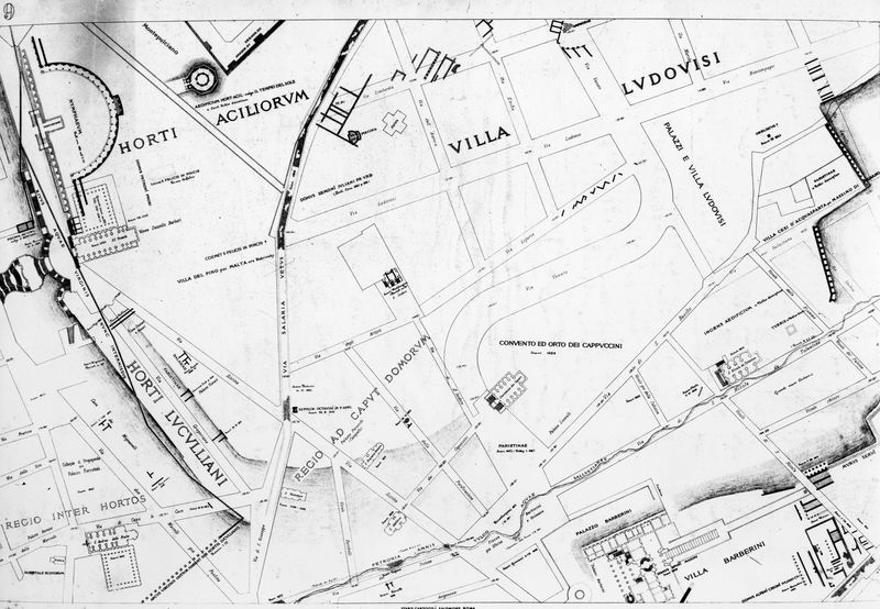 016216 - elaborato grafico - Piante di Roma, pianta del Lanciani della Forma Urbis, la zona di via Veneto; senza negativo