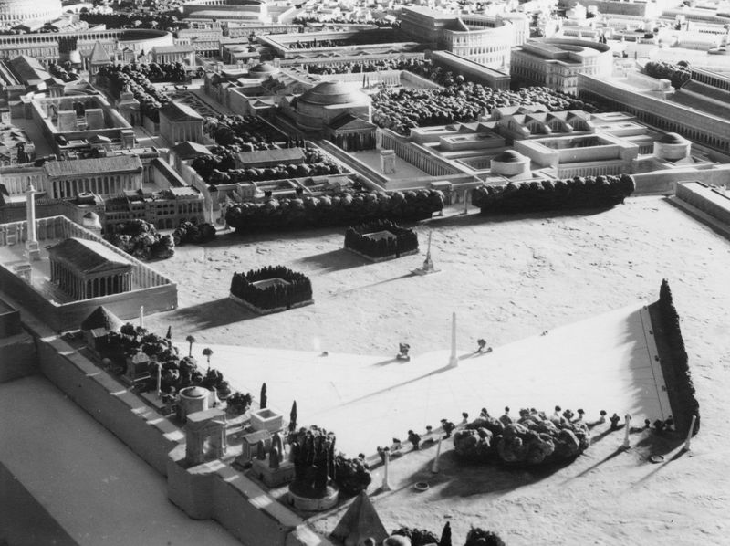 016218 - elaborato grafico - Roma imperiale, ricostruzioni e plastici, Campo Marzio, ricostruzione Bigot, dono di E. Binard; senza negativo