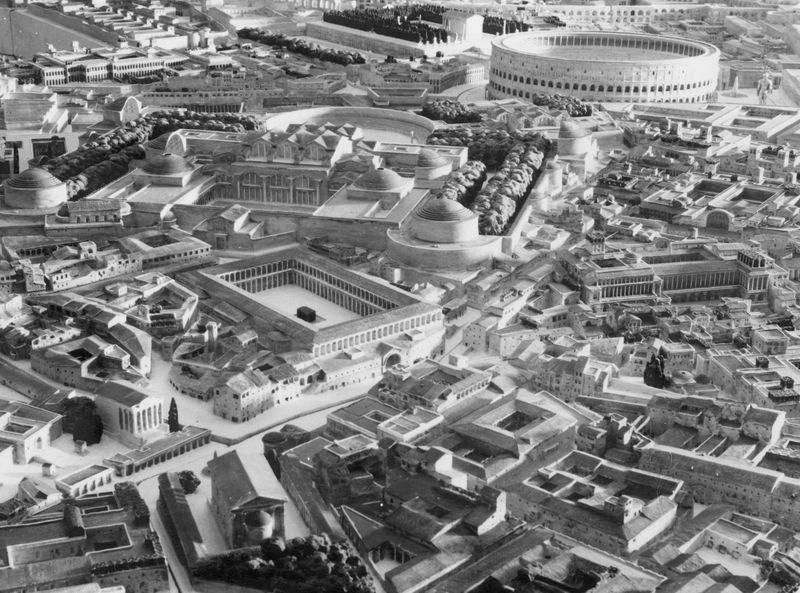 016217 - elaborato grafico - Roma imperiale, ricostruzioni e plastici, Terme di Traiano, ricostruzione Bigot, dono di E. Binard; senza negativo