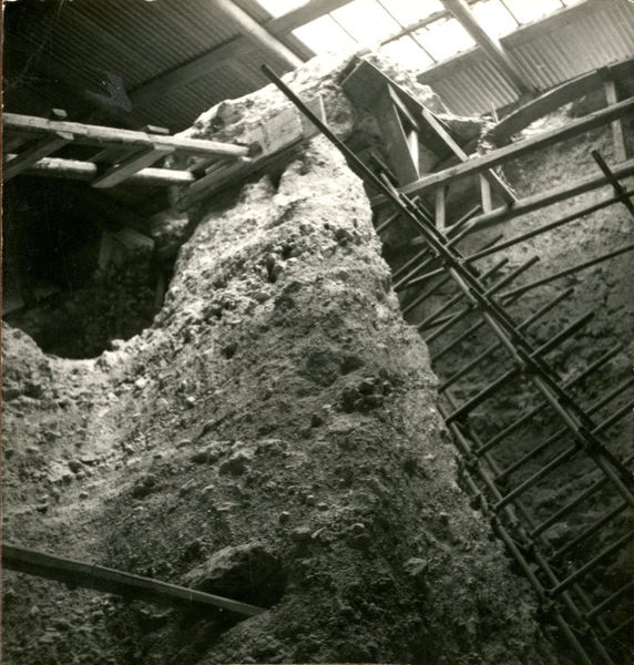 C002169 - restauro - Colosseo, ingresso nord, primo ordine, particolare della decorazione in stucco presente sull'intradosso della volta durante il restauro (foto 22/07/1986); neg. serie L, n. A13