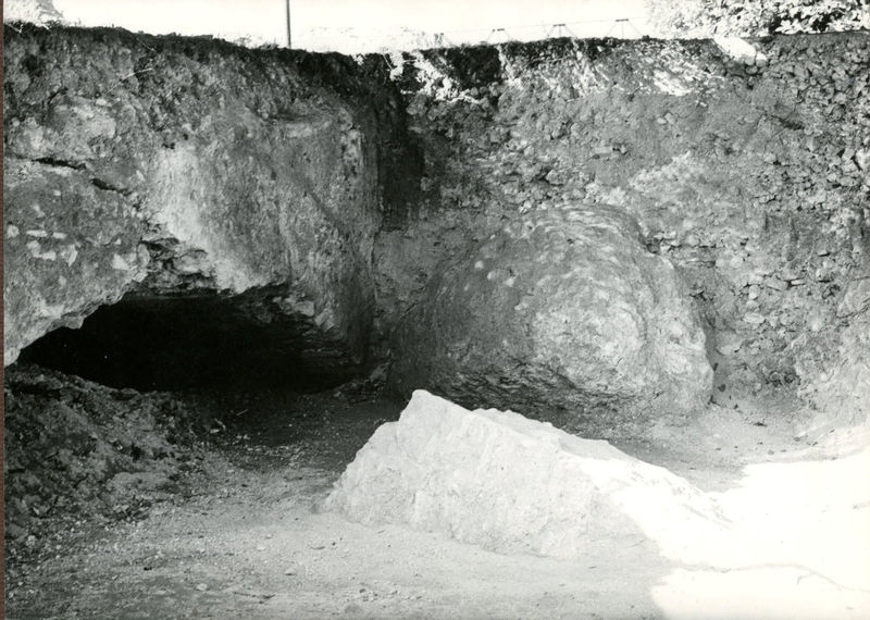 C002309 - restauro - Colosseo, ingresso nord, primo ordine, particolare della decorazione in stucco presente sull'intradosso della volta durante il restauro (foto 22/07/1986); neg. serie L, n. A 43