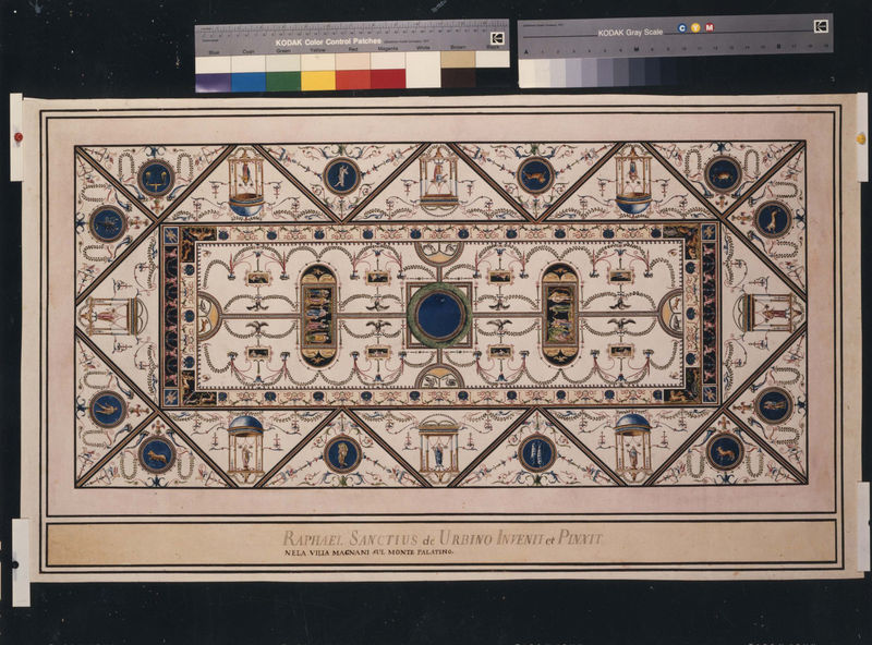 010199 - elaborato grafico - Palatino, Domus Augustana, Villa Mills, Loggia Mattei, riproduzione del affresco della volta; neg. serie F, n. 13751