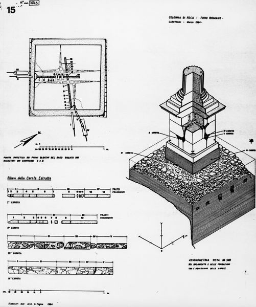 012795 - scavo archeologico - Foro Romano, Colonna di Foca, ubicazione dei carotaggi eseguiti sul basamento nel marzo 1984; FILM 1565