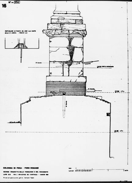 012796 - scavo archeologico - Foro Romano, Colonna di Foca, ubicazione dei carotaggi eseguiti sul basamento nel marzo 1984; FILM 1565