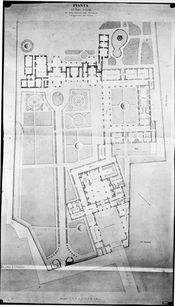 010200 - elaborato grafico - Palatino, Domus Augustana, Villa Mills, nuovo progetto del Monastero della Visitazione, giardino. Roma XI, 7 III, 12, Collezione Lanciani, acquarello di ignoto, 1860 ca.; neg. serie E, n. 2487
