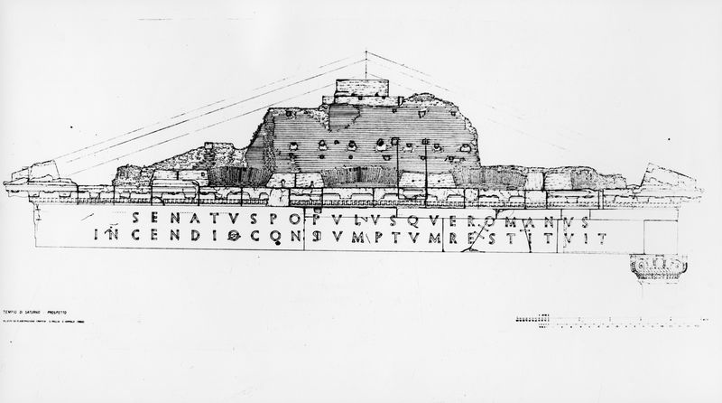 017039 - elaborato grafico - Foro Romano, Tempio di Saturno, il fregio, disegno Arch. Ioppolo; FILM, n. 1565