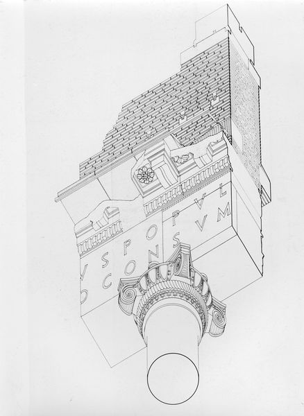 017040 - elaborato grafico - Foro Romano, Tempio di Saturno, dettaglio assonometrico del progetto di messa in opera dei travertini a protezione dei blocchi della cornice; neg. 6x6, n. 16037