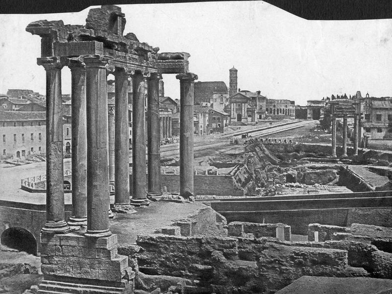 017044 - monumento - Foro Romano, Tempio di Saturno, veduta dal Tabularium, prima degli scavi; senza negativo