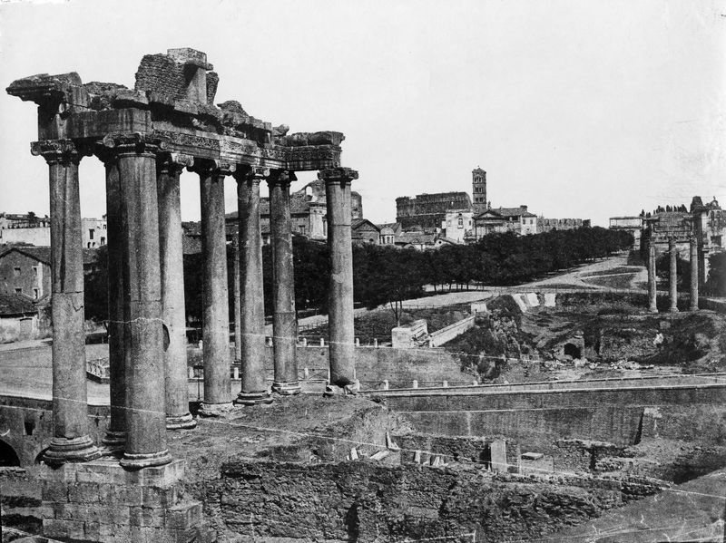 017047 - monumento - Foro Romano, Tempio di Saturno, veduta dal Tabularium, lato nord-est, prima del 1880; Gab. Fot. Naz.