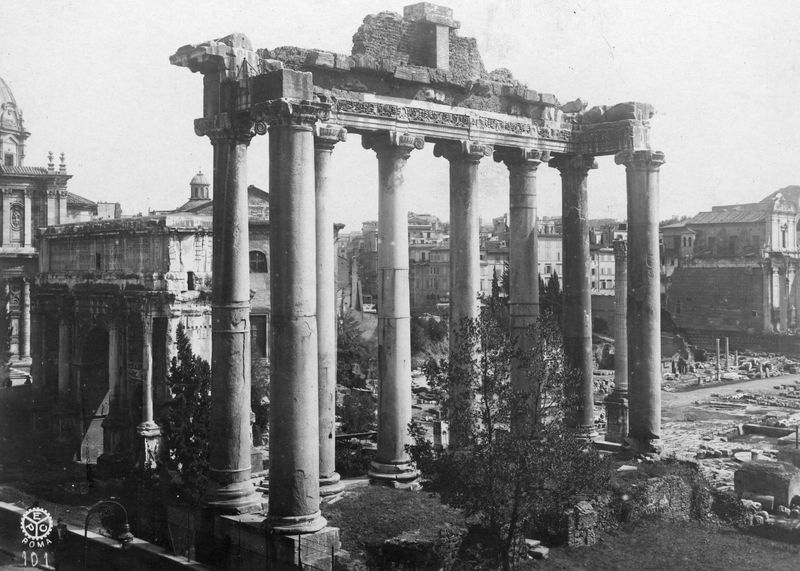 020031 - monumento - Foro Romano, Tempio di Saturno, veduta dal Tabularium;  E.P.T.