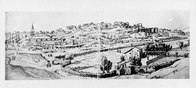 C001149 - monumento - Colosseo, veduta del versante nord-orientale della cavea, in basso l'area del settore nord degli ipogei; neg. serie I310