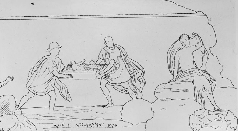 019176 - elaborato grafico - Roma, Museo Nazionale Romano, pittura del Colombario dell'Esquilino, esposizione dei gemelli (Riv. Ist. Arch. 1961, fig. 72); Neg. Serie F, Nr. 2357