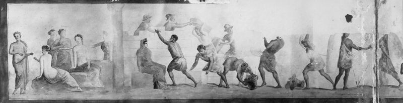 019179 - reperto - Museo Nazionale Romano, pittura dell'Esquilino, costruzione di mura e scene di combattimento;