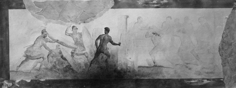 019187 - reperto - Museo Nazionale Romano, pittura del Colombario dell'Esquilino, costruzione mura di cittÃ  e scene di combattimento;