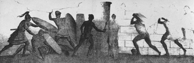 019188 - reperto - Museo Nazionale Romano, pittura del Colombario dell'Esquilino, costruzione mura di cittÃ  e scene di combattimento;