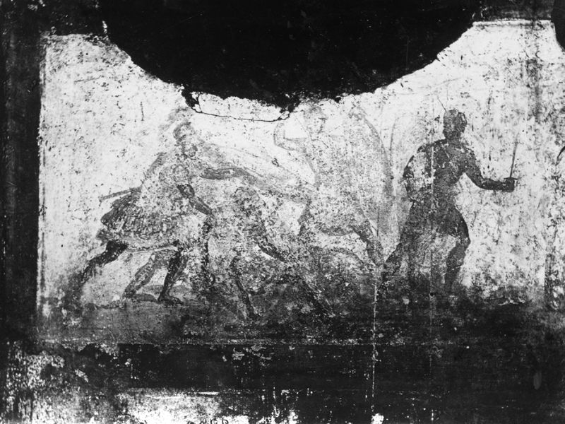 019189 - reperto - Museo Nazionale Romano, pittura del Colombario dell'Esquilino, costruzione mura di cittÃ  e scene di combattimento;