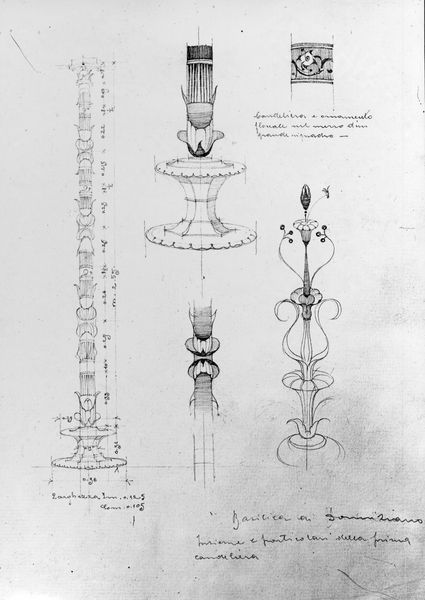 001614 - elaborato grafico - Aula Isiaca, particolare del candeliere  della decorazione pittorica della parete lunga, realizzato dall'arch. Moretti nel 1912. Neg. serie F nÂ° 542