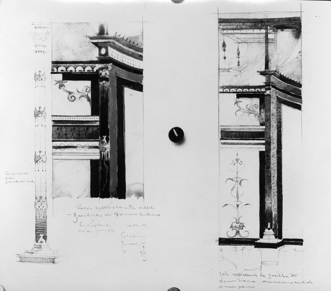001615 - elaborato grafico - Aula Isiaca, ricostruzione grafica della parete absidata dell'arch. G. Moretti.  Neg. serie C nÂ° 542