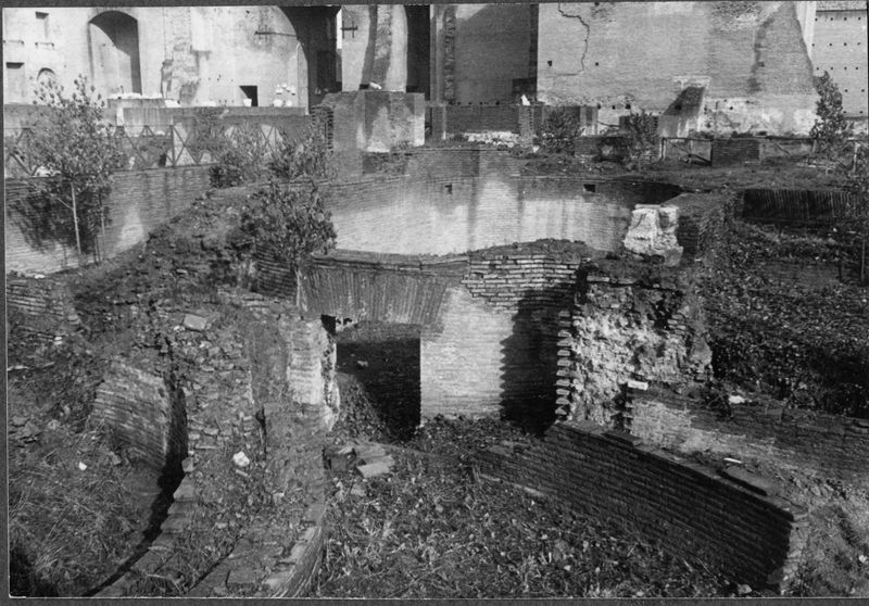 003274 - monumento - Domus Augustana, piano superiore costruzioni del lato Sud-Est: particolari dell'ambiente rotondo, gennaio 1958
