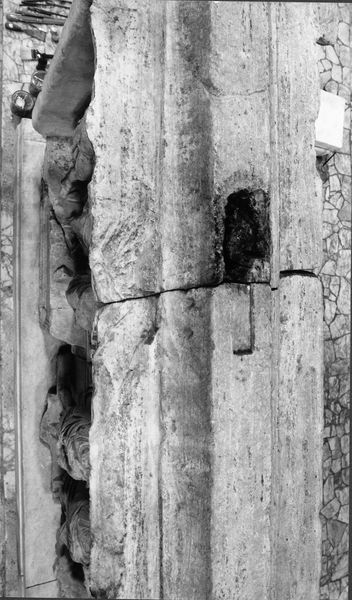 015900 - monumento - Foro Romano, Plutei di Traiano, il rilievo con l'institutio alimentaria, esposto all'interno dell Curia, particolare della cornice superiore della parte sinistra; neg. serie 6x6, n. 4371