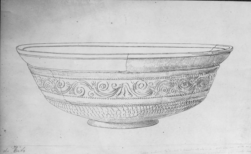 016997 - elaborato grafico - Coppa di terra sigillata dalla zona del Arco di Tito in un disegno di Migliorati; neg. serie F, n. 1936