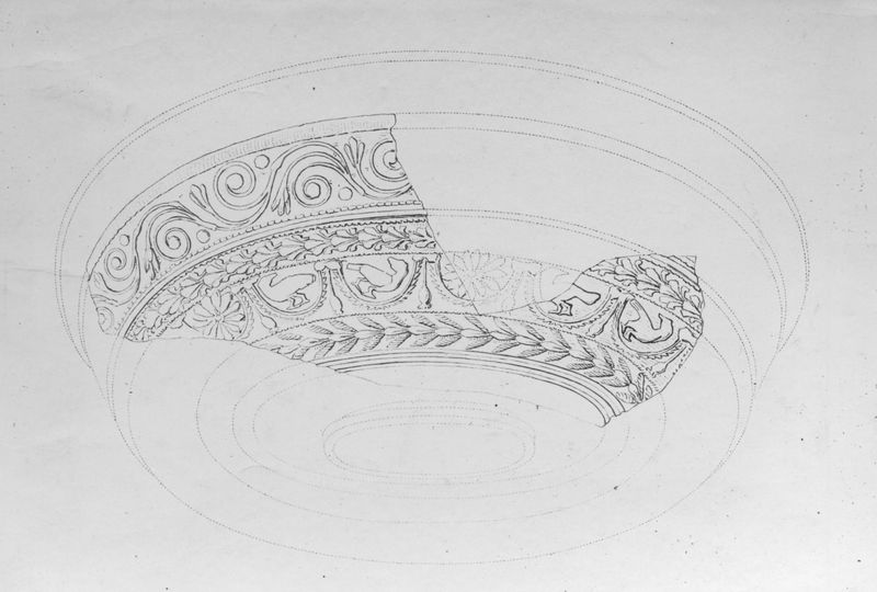 016999 - elaborato grafico - Coppa di terra sigillata dalla casa repubblicana della Velia in un disegno di M. Barosso; neg. serie F, n. 591