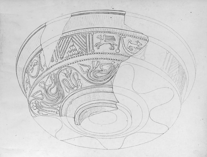 017002 - elaborato grafico - Coppa di terra sigillata dalla casa repubblicana della Velia in un disegno di M. Barosso; neg. serie F, n. 592