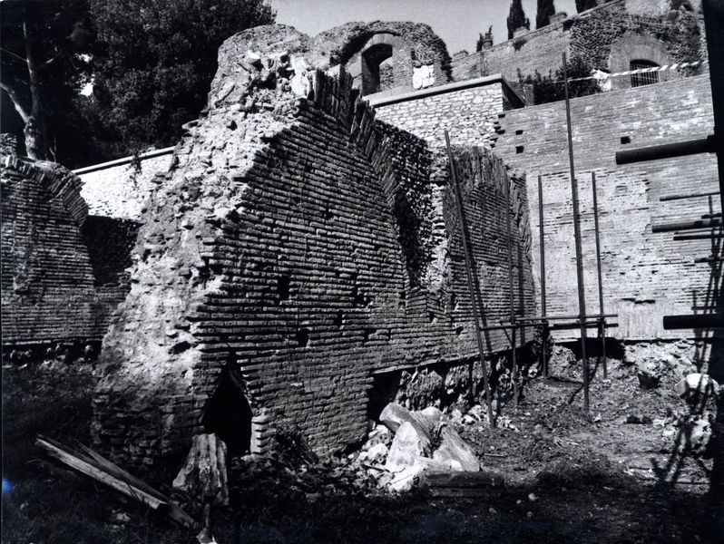 005568 - restauro - Palatino, Clivo Palatino, un muro dell'Ambiente E ripreso durante una ricognizione del 1983; neg. serie FILM n. 1134