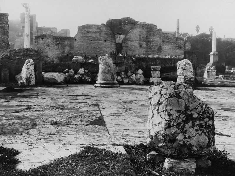 011202 - reperto - Basilica Emilia, frammenti di colonne in marmo africano, all'interno dell'aula. Neg. serie E nÂ°1167
