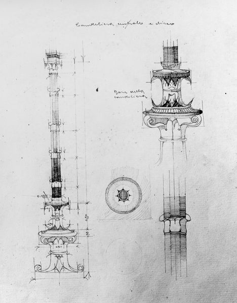 001620 - elaborato grafico - Aula Isiaca, particolare di una colonna proveniente dalla decorazione pittorica della parete lunga, realizzato dall'arch. Moretti. Neg. serie F nÂ° 541