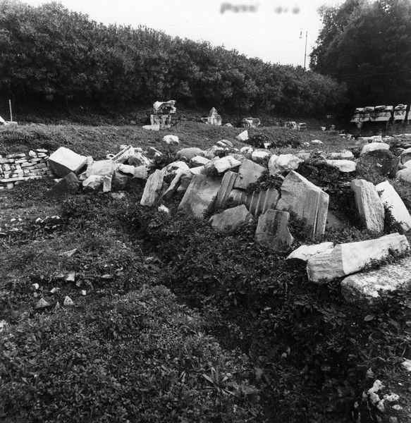 011324 - reperto - Basilica Emilia, frammenti architettonici non identificabili, durante la ricognizione fotografica prima della schedatura. (06-10-1993). Neg. srie 6x6 nÂ° 20009