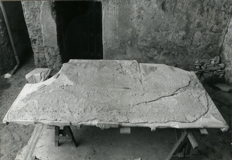 002118 - restauro - Casa di Augusto, "Studiolo di Augusto" c.d., cubicolo superiore, parete di fondo: pittura parietale in secondo stile pompeiano, durante la fase di distacco (1982) e di restauro. Anno di esecuzione dei lavori:1982. 
Bibliografia: Musatti, G. "Casa di Augusto sul Palatino. L'intervento di restauro e considerazioni sulla decorazione pittorica" in Bollettino d'Arte 2, aprile-giugno 2009 (serie VII) pp. 21 e ss. 

Neg. serie Film nÂ° 1033