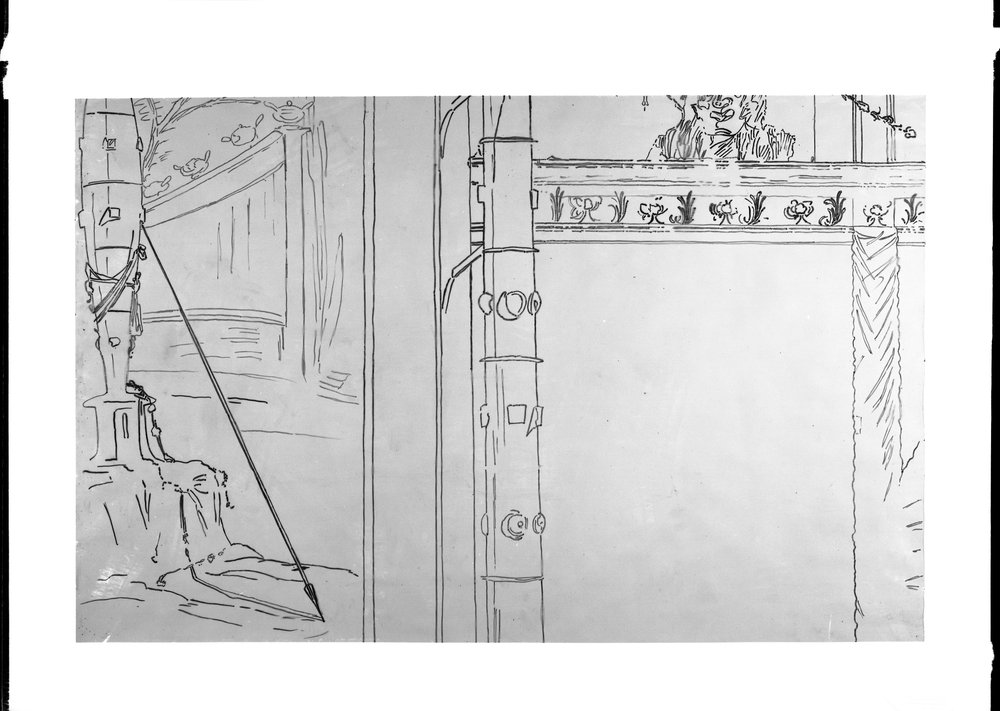 Lastra 2321, Palatino zona augustea. stanza delle maschere particolare parete sud disegno Coldani. Non eseguite relative positive..tif