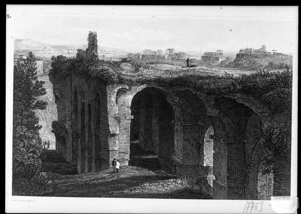 Lastra 2346, Arcate Severiane, particolare. Incisione di Goodall, disegno J. Ho Kerwill 1819, Coll. Lanciani Roma XI-7-V-38.tif