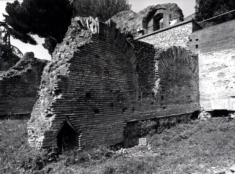 005572 - restauro - Palatino, Clivo Palatino, un muro dell'Ambiente E ripreso durante i lavori del 1985 (maggio); neg. serie FILM n. 1507