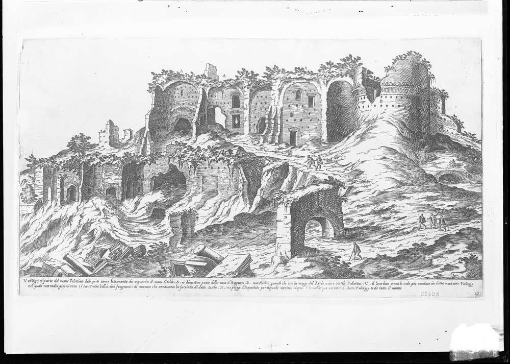 Lastra 2532, Terme Severiane, lato settentrionale e palco imperiale (Laferi- Vedute, incisione Stefano Du Perac. Roma XI-1575-153-II).tif
