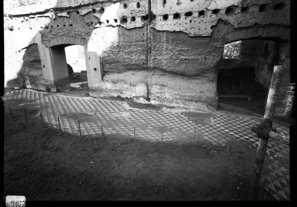 Pellicola 2787 - Terme di Caracalla - palestra occidentale - mosaico prima del restauro (1968).tif