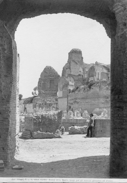 006304 - monumento - Stadio di Domiziano, lato orientale con il Palco Imperiale, veduta generale dell'esedra del Palco imperiale, vista da sud. Neg. serie Alinari