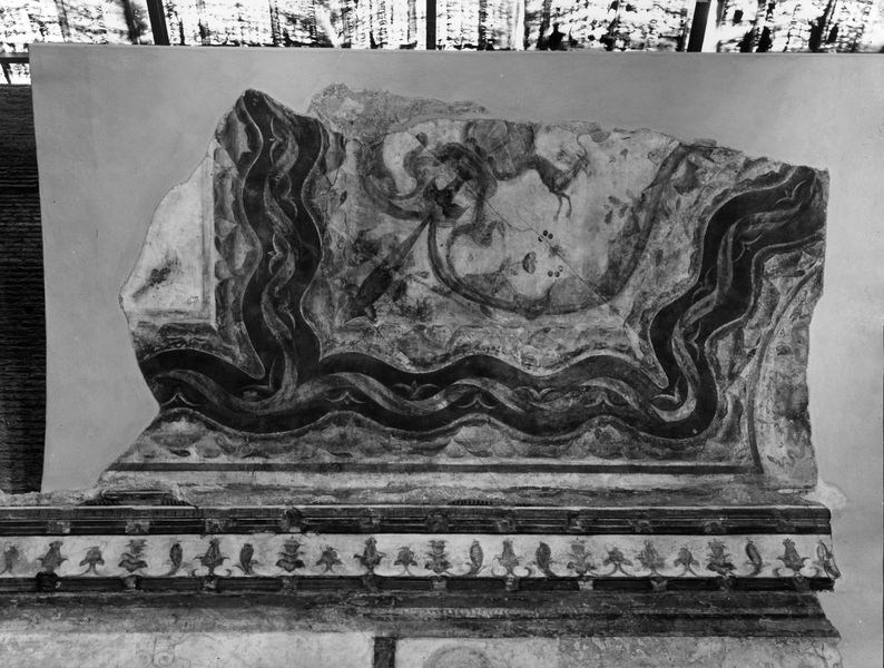 001667 - reperto - Palatino, Aula Isiaca, particolare della pittura parietale in secondo stile pompeiano della volta, ricollocata su pannelli. Bibliografia di riferimento: Iacopi, I. "Aula Isiaca" 1997 ELECTA pp. 24-25. Neg. serie C, n. 459neg. serie F n. 2860
