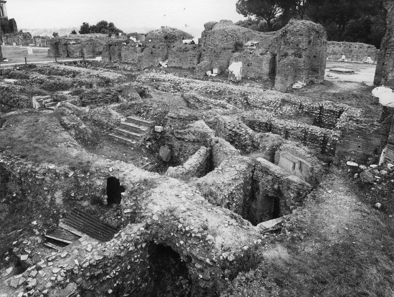 003640 - scavo archeologico - Domus Flavia, aula regia: veduta degli scavi da Est, 1962