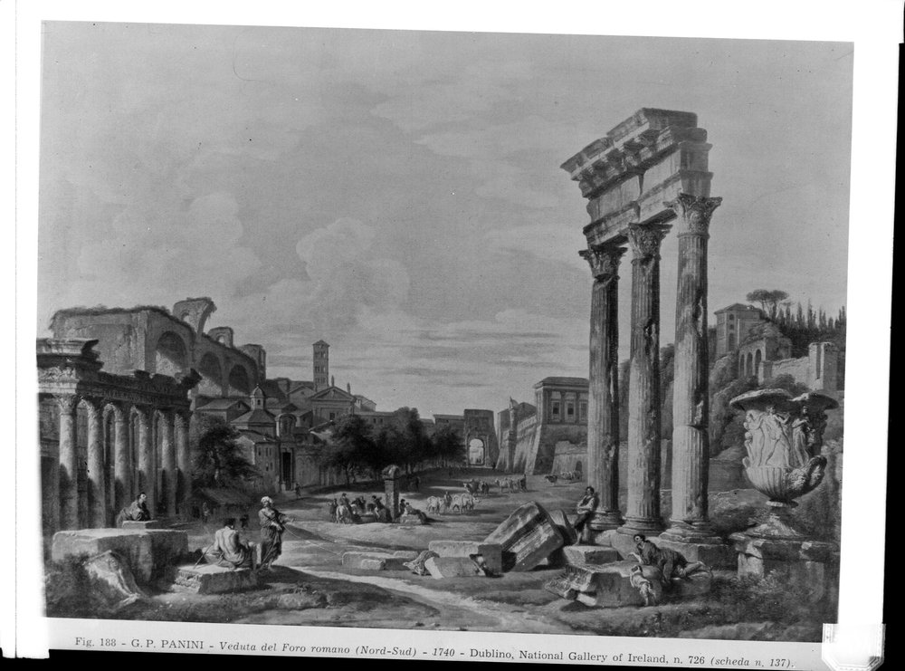 Lastra E 2474 - foro romano veduta dal tempio dei castori (quadro del Pennini).JPG