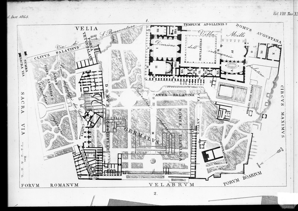 Lastra E 2482 - Palatino - Pianta degli scavi rosa 1865.tif