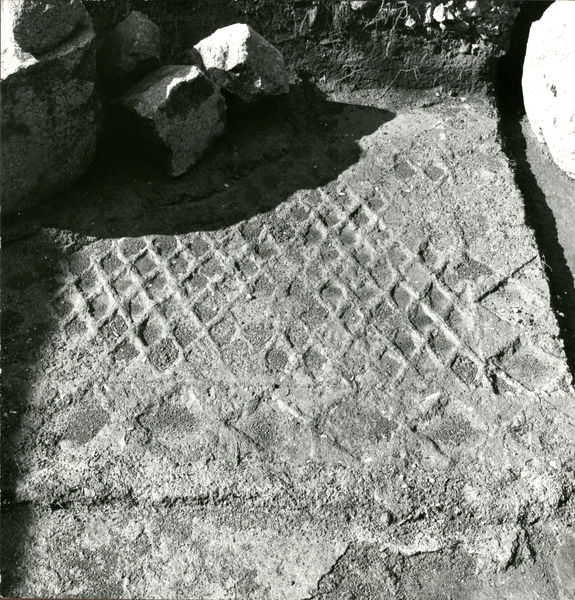002537 - monumento - Casa di Augusto, vano 3: impronte nella malta di un pavimento in opus sectile a modulo rombico con motivo a rombi listellati (?). Attualmente manca la bibliografia di riferimento.
Senza negativo