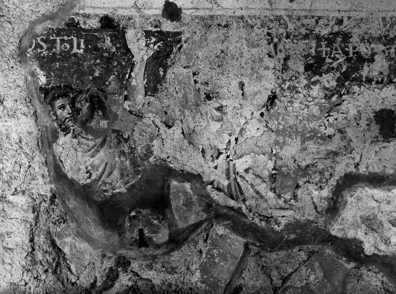 019209 - monumento - S. Maria Antiqua, cappella centrale, parete di destra, pitture del tempo di Papa Giovanni VII e l'incredulitÃ  di S. Tommaso; Neg. serie E, n. 51315