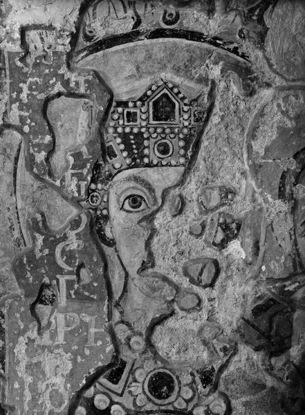 019225 - monumento - S. Maria Antiqua, navata centrale, parete di fondo, lato destro, particolare della Madonna in trono e Santi; Neg. serie E, n. 51251