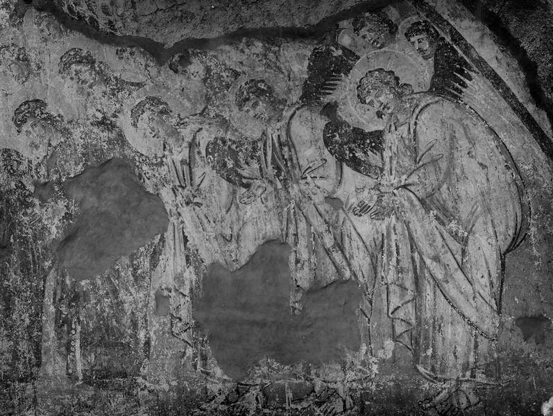 019245 - monumento - S. Maria Antiqua, cappella centrale, parete di fondo, particolare del gruppo degli angeli; neg. serie E, n. 188