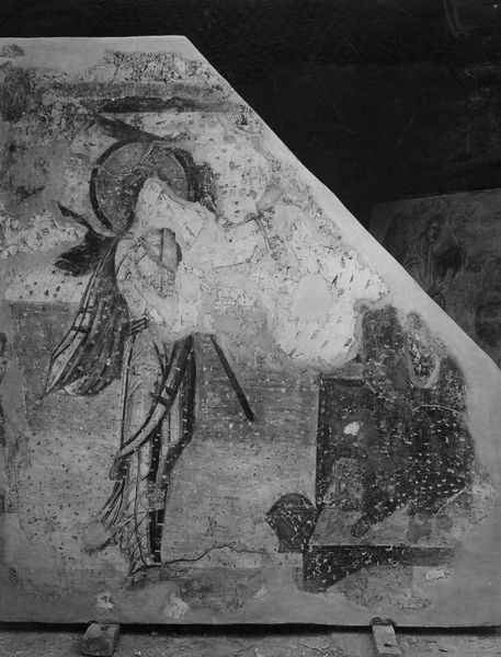 019373 - reperto - S. Maria Antiqua, navata centrale, pilastro di sinistra in fondo, annunciazione dell'epoca di Martino I rinvenuta sotto quella di Giovanni VII (Gruneisen, p. 561)